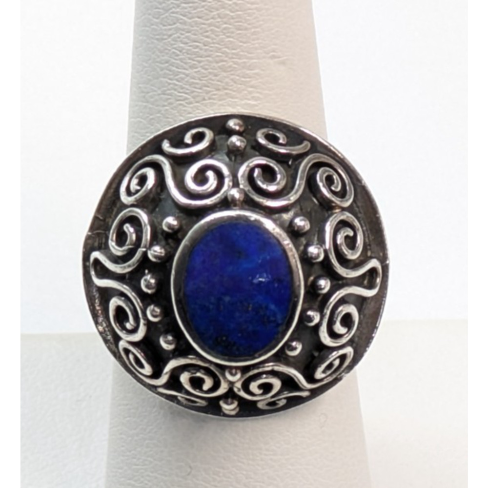 Sterling Silver SU 925 Large Domed Lapis Stone Cocktail Ring Size 9